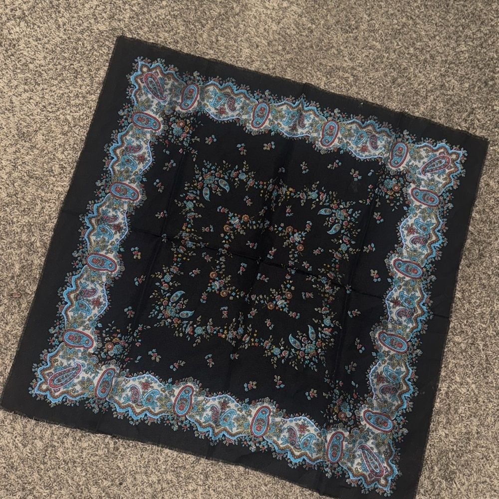 New Elegant Black Scarf with Floral Design